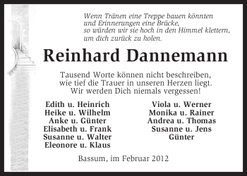 Traueranzeige von Reinhard Dannemann von KREISZEITUNG SYKE