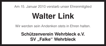 Traueranzeige von Walter Link von KREISZEITUNG SYKE