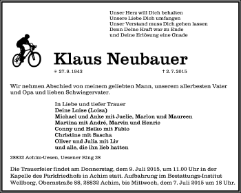 Traueranzeige von Klaus Neubauer von KRZ