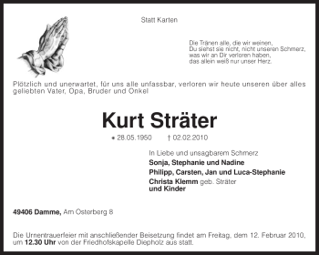 Traueranzeige von Kurt Sträter von KREISZEITUNG SYKE