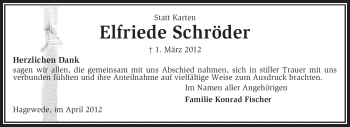 Traueranzeige von Elfriede Schröder von KREISZEITUNG SYKE