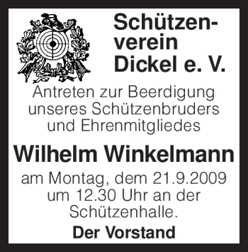 Traueranzeige von Wilhelm Winkelmann von KREISZEITUNG SYKE