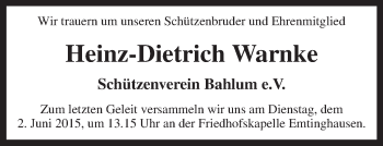 Traueranzeige von Heinz-Dietrich Warnke von KRZ