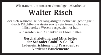 Traueranzeige von Walter Risch von KRZ