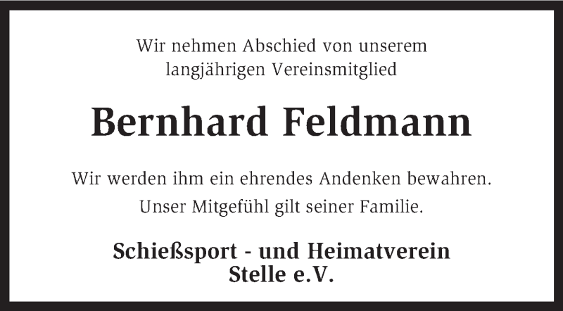  Traueranzeige für Bernhard Feldmann vom 04.04.2015 aus KRZ