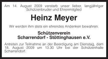 Traueranzeige von Heinz Meyer von KREISZEITUNG SYKE