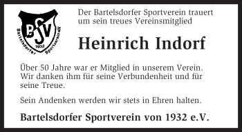 Traueranzeige von Heinrich Indorf von KREISZEITUNG SYKE