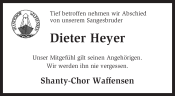Traueranzeige von Dieter Heyer von KREISZEITUNG SYKE