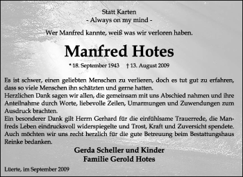 Traueranzeige von Manfred Hotes von KREISZEITUNG SYKE