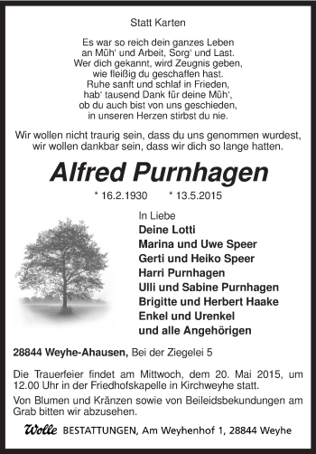 Traueranzeige von Alfred Purnhagen von KRZ