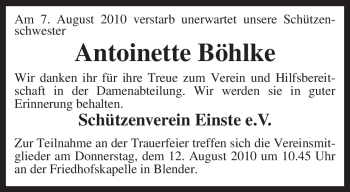 Traueranzeige von Antoinette Böhlke von KREISZEITUNG SYKE