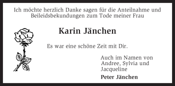 Traueranzeige von Karin Jänchen von KREISZEITUNG SYKE