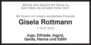 Traueranzeige von Gisela Rottmann von KREISZEITUNG SYKE