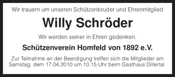 Traueranzeige von Willy Schröder von KREISZEITUNG SYKE