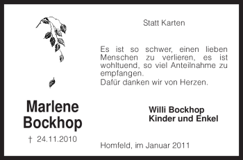 Traueranzeige von Marlene Bockhop von KREISZEITUNG SYKE