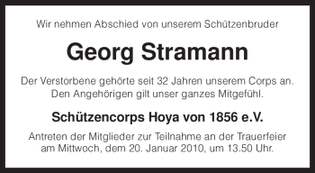 Traueranzeige von Georg Stramann von KREISZEITUNG SYKE