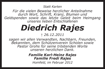 Traueranzeige von Diedrich Rajes von KREISZEITUNG SYKE