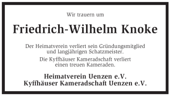 Traueranzeige von Friedrich-Wilhelm Knoke von KREISZEITUNG SYKE