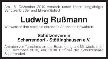 Traueranzeige von Ludwig Rußmann von KREISZEITUNG SYKE