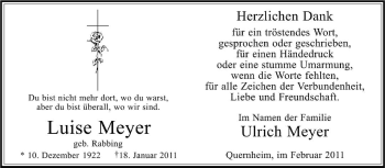 Traueranzeige von Luise Meyer von KREISZEITUNG SYKE