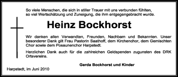 Traueranzeige von Heinz Bockhorst von KREISZEITUNG SYKE