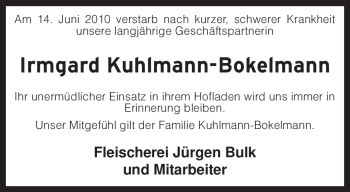 Traueranzeige von Irmgard Kuhlmann-Bokelmann von KREISZEITUNG SYKE