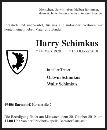 Traueranzeige von Harry Schimkus von KREISZEITUNG SYKE