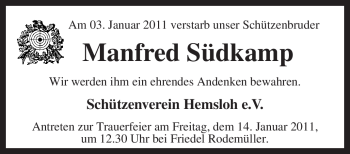 Traueranzeige von Manfred Südkamp von KREISZEITUNG SYKE