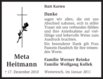 Traueranzeige von Meta Heitmann von KREISZEITUNG SYKE