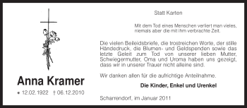 Traueranzeige von Anna Kramer von KREISZEITUNG SYKE