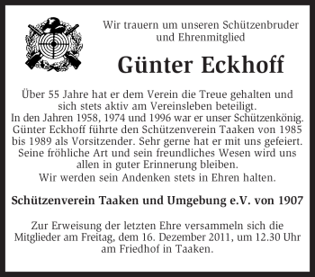 Traueranzeige von Günter Eckhoff von KREISZEITUNG SYKE