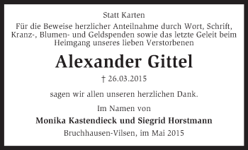 Traueranzeige von Alexander Gittel von KRZ