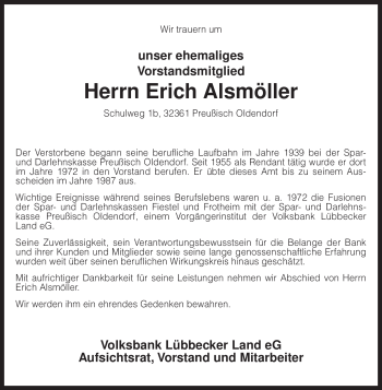 Traueranzeige von Erich Alsmöller von KREISZEITUNG SYKE