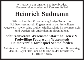 Traueranzeige von Heinrich Sudmann von KRZ