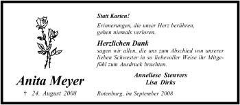 Traueranzeige von Anita Meyer von KREISZEITUNG SYKE