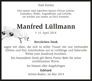Traueranzeige von Manfred Lüllmann von KRZ