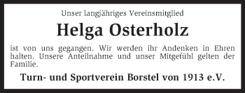 Traueranzeige von Helga Osterholz von KRZ