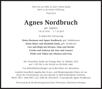 Traueranzeige von Agnes Nordbruch von KRZ