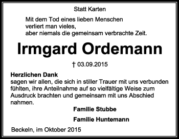 Traueranzeige von Irmgard Ordemann von KRZ