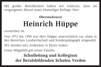 Traueranzeige von Heinrich Hüppe von KRZ