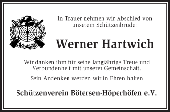 Traueranzeige von Werner Hartwich von KRZ