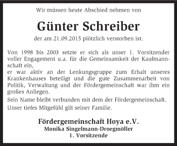 Traueranzeige von Günter Schreiber von KRZ