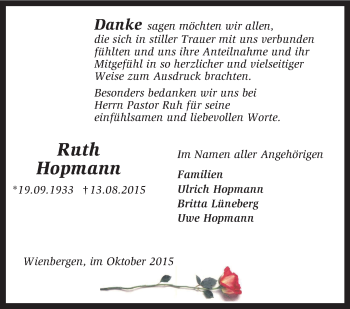 Traueranzeige von Ruth Hopmann von KRZ