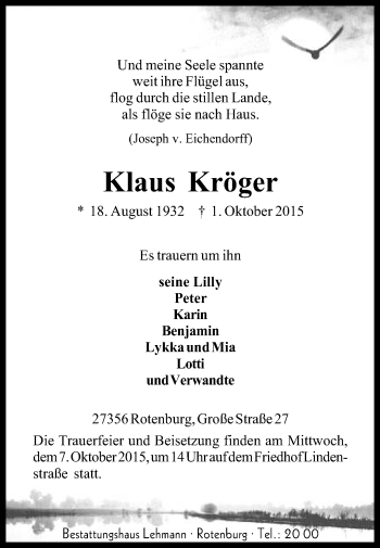 Traueranzeige von Klaus Kröger von KRZ