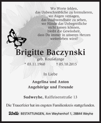 Traueranzeige von Brigitte Baczynski von KRZ