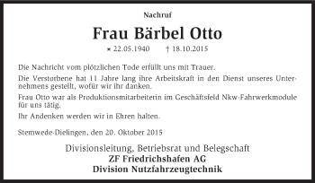 Traueranzeige von Bärbel Otto von KRZ