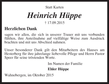 Traueranzeige von Heinrich Hüppe von KRZ