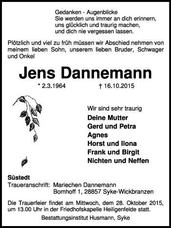 Traueranzeige von Jens Dannemann von KRZ