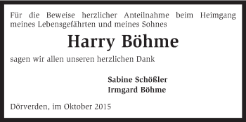 Traueranzeige von Harry Böhme von KRZ