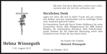 Traueranzeige von Helma Winneguth von KRZ